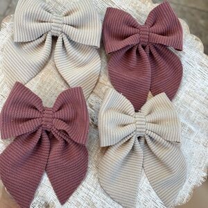 Stylish Kids Bow Hair Clips - Cream and Mauve